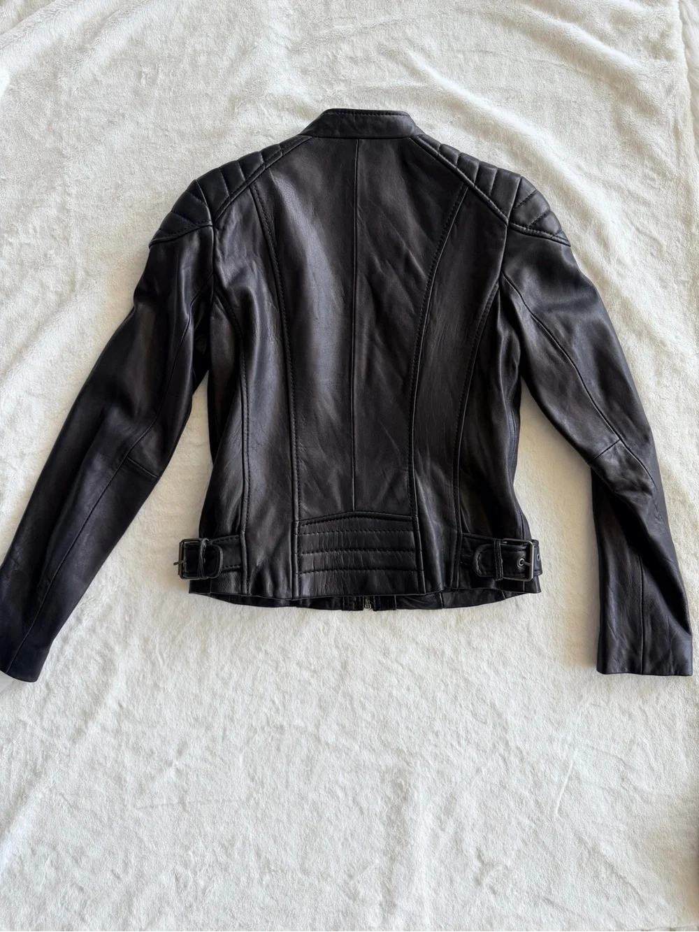 NWT Michael Kors Leather Moto Jacket Black Size Small Quilted Shoulder Buckle